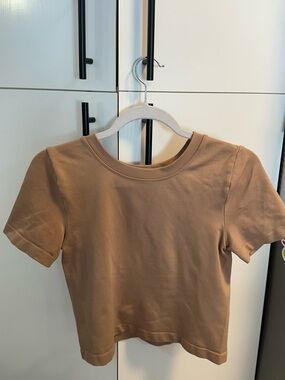Cropped Short Sleeve Crewneck Tee in Tan